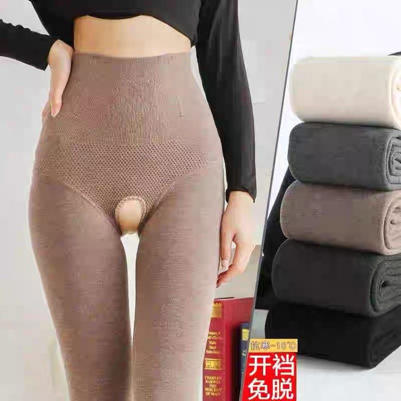 高腰收腹提臀开档打底裤女秋冬加绒厚压力棉保暖裤大码免脱连裤袜