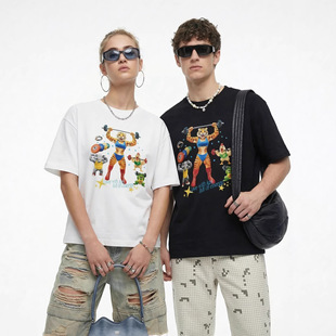 美式 气动物健身T恤春夏新款 情侣短袖 潮牌宽松印花上衣男女 街头元