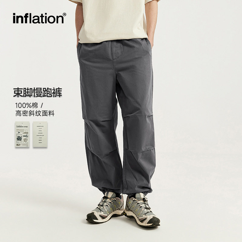 春夏新品成衣洗水工装束脚裤街头潮牌纯色休闲裤宽松百搭慢跑裤男