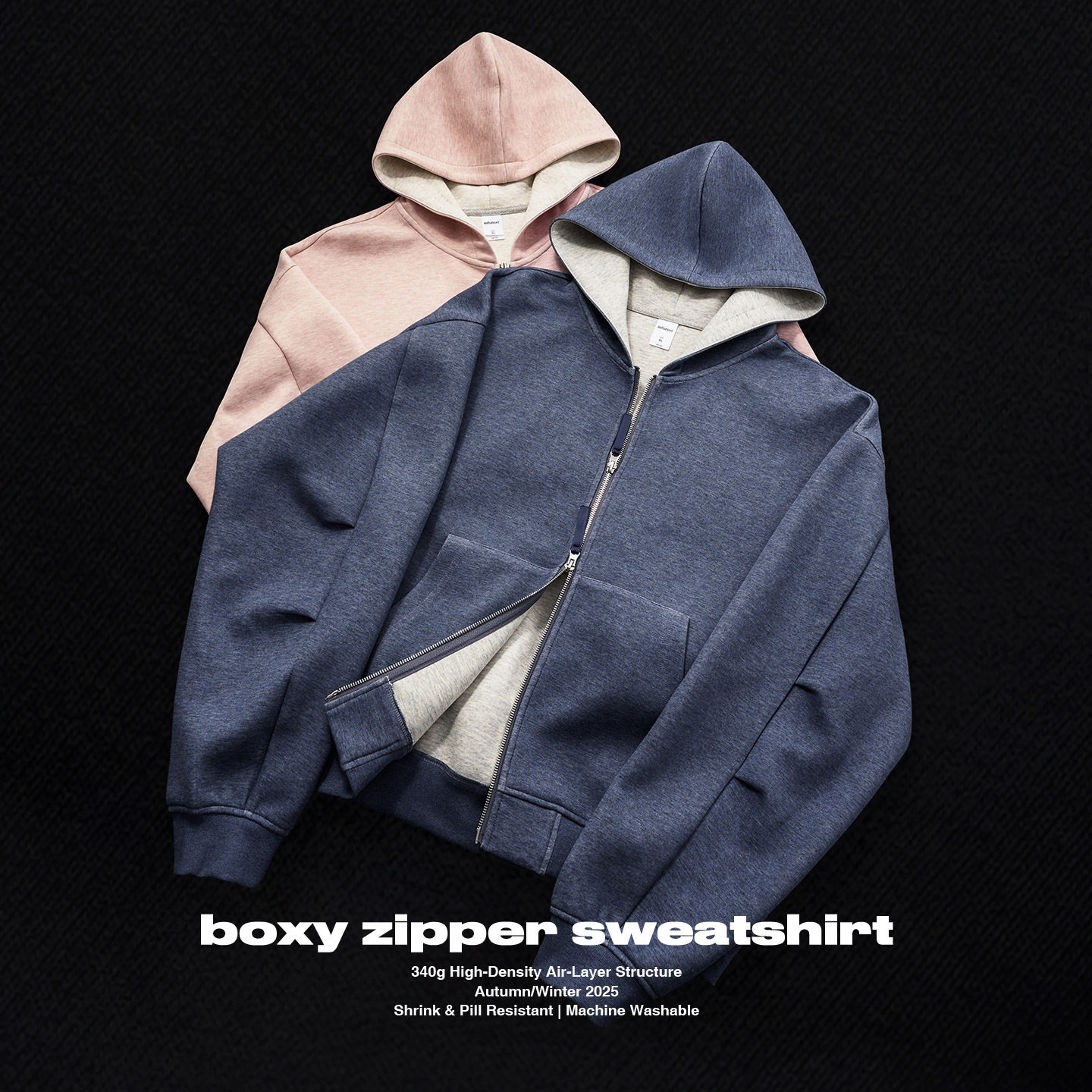 街头潮牌Boxy双面拉链外套秋季新品美式撞色ins短款连帽卫衣男士