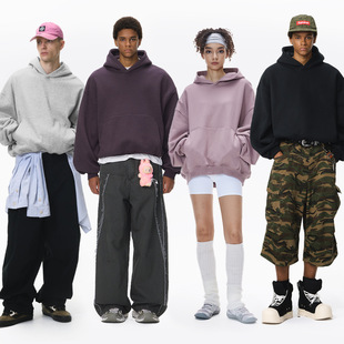 街头潮牌弯刀短款连帽卫衣秋冬新品美式加绒连帽衫蛋壳绒卫衣男士