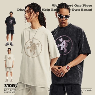 春夏新品重磅简约字母复古体恤ins潮牌痞帅炸街大码宽松短袖t恤男