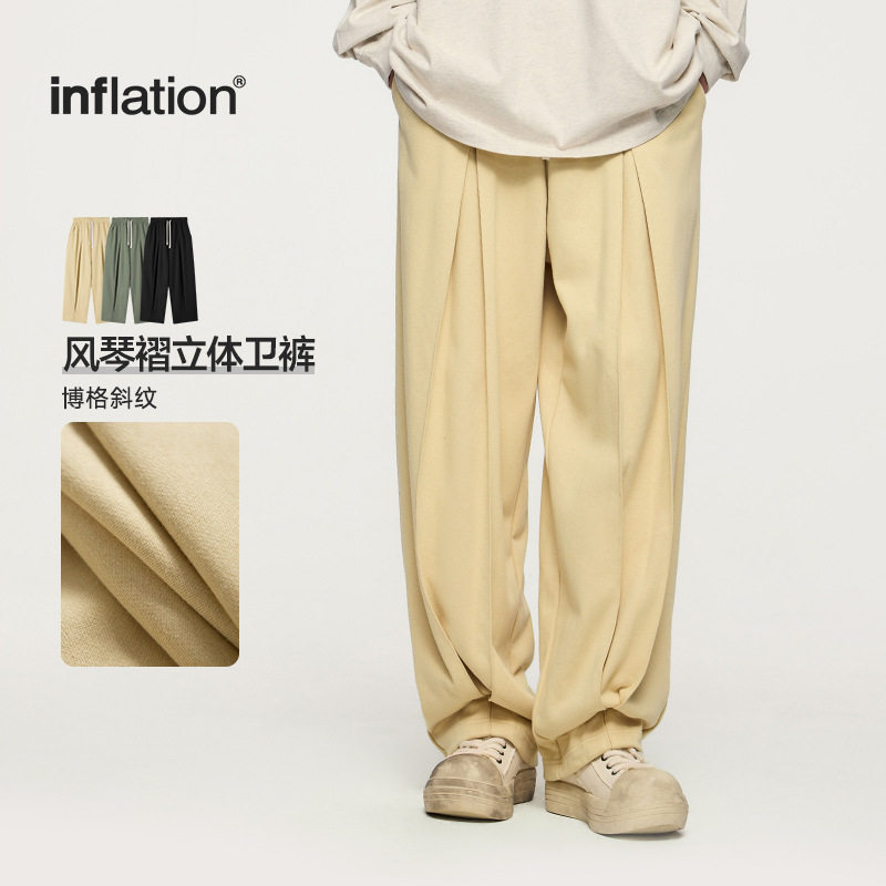 美术潮牌风琴褶立体纯色卫裤秋冬新款潮牌斜纹鱼鳞底休闲长裤男女