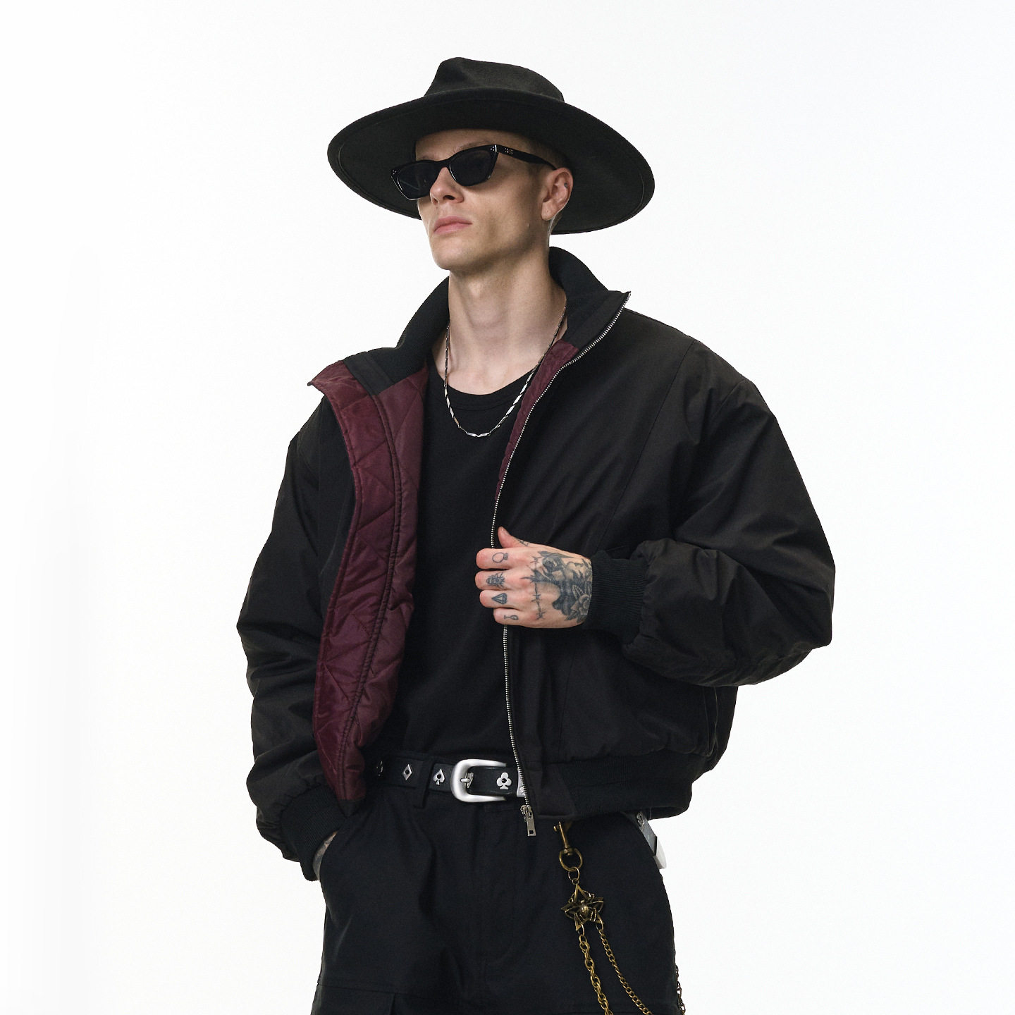 美式潮牌立领飞行夹克秋冬新品Cleanfit解构剪裁立领棉服外套男士