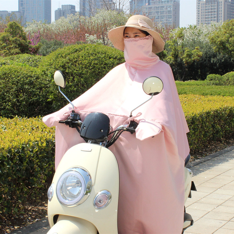 夏季电动摩托车防晒挡风被骑车接送带孩子防紫外线衣服女长款连体