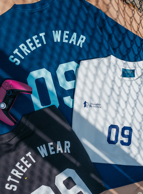 ACTIONS夏季国潮印花短袖T恤280G纯棉美式复古运动宽松圆领体恤男