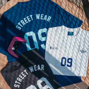 ACTIONS夏季国潮印花短袖T恤280G纯棉美式复古运动宽松圆领体恤男