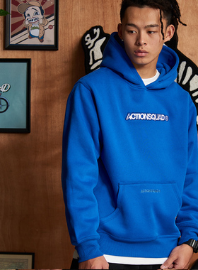 ACTIONS 秋冬季新款刺绣美式休闲宽松加绒厚连帽卫衣男女潮牌外套