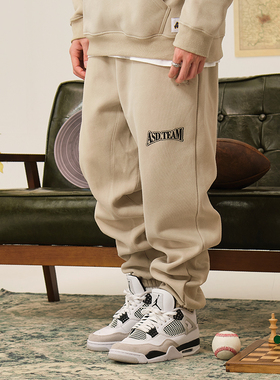 ACTIONS 秋冬季新款美式复古宽松加绒加厚卫裤束脚运动长裤子男潮