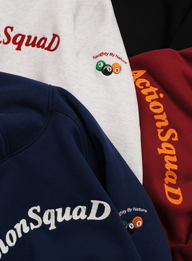 ACTIONS台球刺绣毛巾绣字母抓绒连帽卫衣美式基础情侣款百搭帽衫