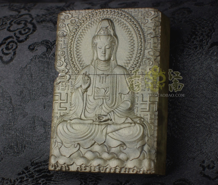 收藏级木雕金丝楠木 玉观音菩萨 守护祝福 立体浮雕 zippo 打火机