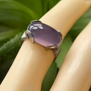 天然冰种紫玉髓戒指戒面指环s925银手工银包绕丝女生日礼物高冰透