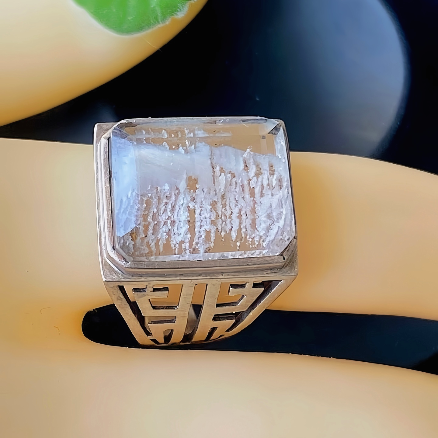 天然水晶戒指巴西绿幽灵戒指白幽灵戒指幽灵千层戒指银包闭口礼物