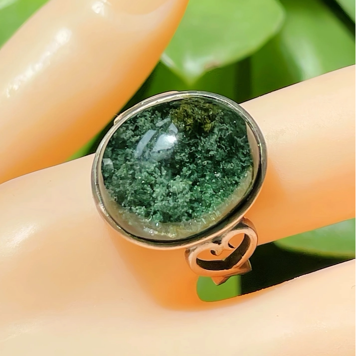 天然水晶戒指绿幽灵戒指巴西绿幽灵戒指戒面手工银包女款生日礼物