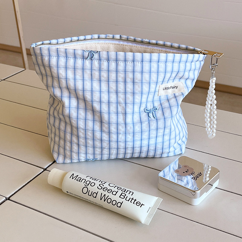 2026新格子蝴蝶结化妆包女便携旅行大容量内衣裤卫生姨妈巾收纳包,收纳整理,内衣收纳袋,淘宝优惠券,粉丝福利购,淘宝优惠卷