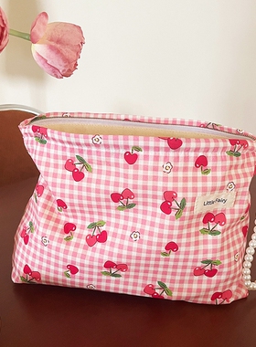 2026新款小清新樱桃格子洗漱化妆包大容量旅行便携收纳包少女可爱