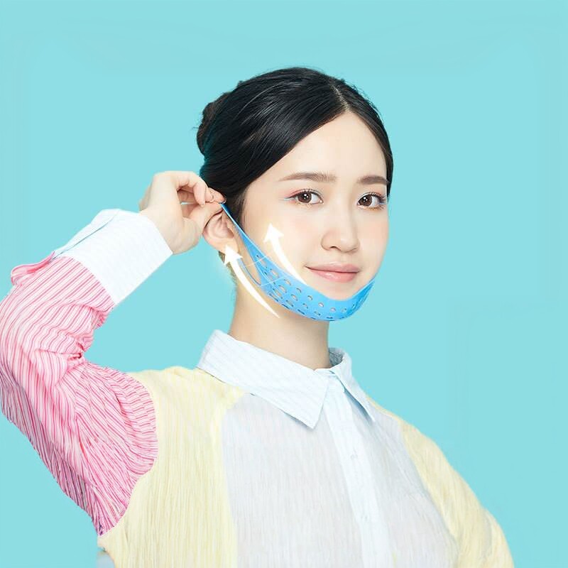 日本瘦脸硅胶面罩提拉紧致面部下垂提升V双下巴绷带睡眠塑形神器