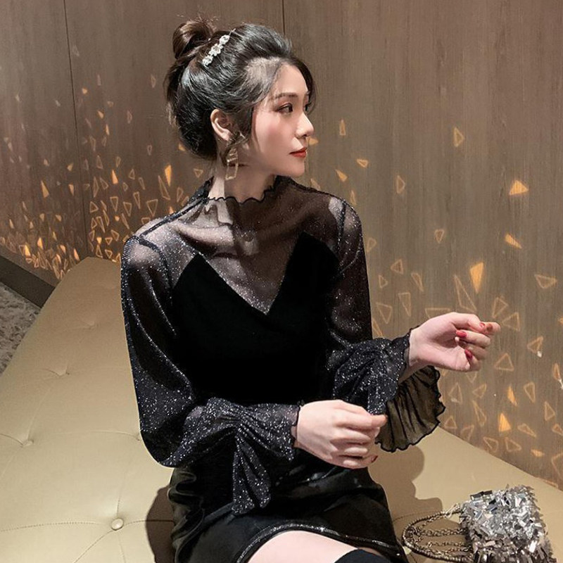 Autumn 2020 new velvet top with long sleeve stitching T-shirt for women