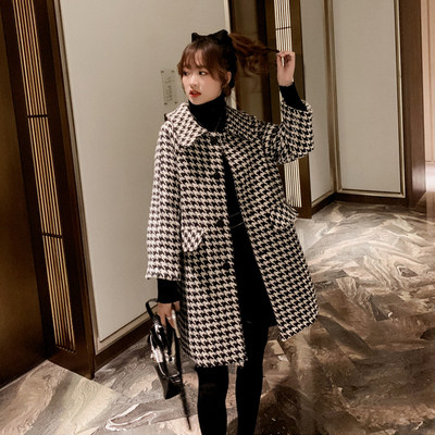 Autumn 2020 new women's qianniao single breasted Lapel woolen coat medium length cotton heavy coat