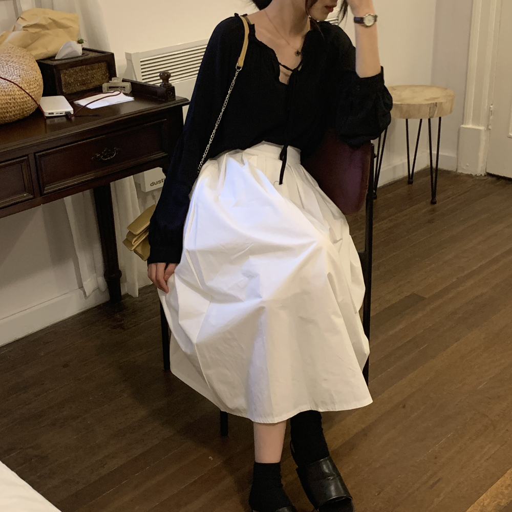 French Black Lace Up Shirt with wooden ear edge