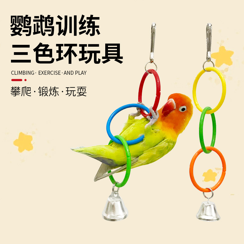 鹦鹉三色环攀爬DIY圆环架鸟笼配件装饰鸟磨嘴啃咬宠物周边鸟玩具