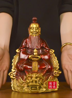 纯黄铜陆压道君摆件人物雕塑陆压真人坐龙铜像创始元灵陆压散人