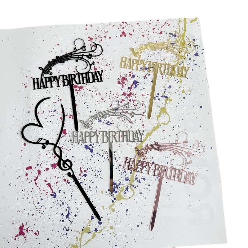 ins风音符生日快乐蛋糕装饰亚克力乐谱生日快乐蛋糕装饰插牌10件