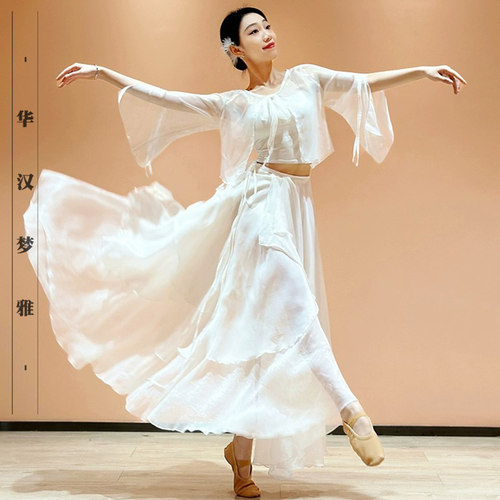 古典舞演出服球季仙气鎏金纱衣飘逸大摆裙身韵练功服中国舞演出服