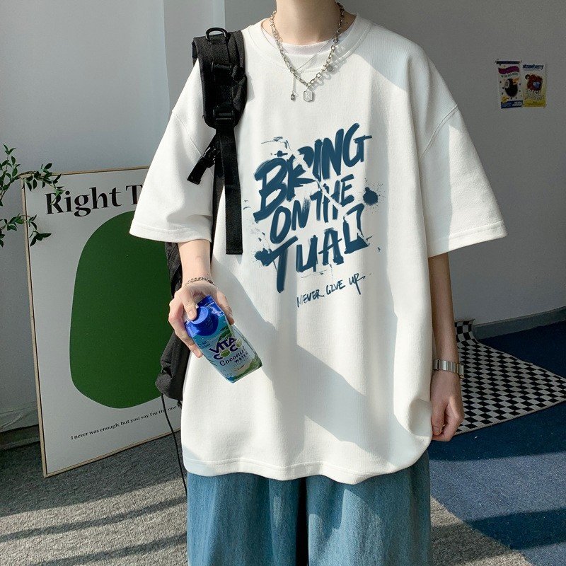 100%纯棉短袖男夏季t恤潮牌潮流百搭ins新款宽松2-300斤衣服体恤