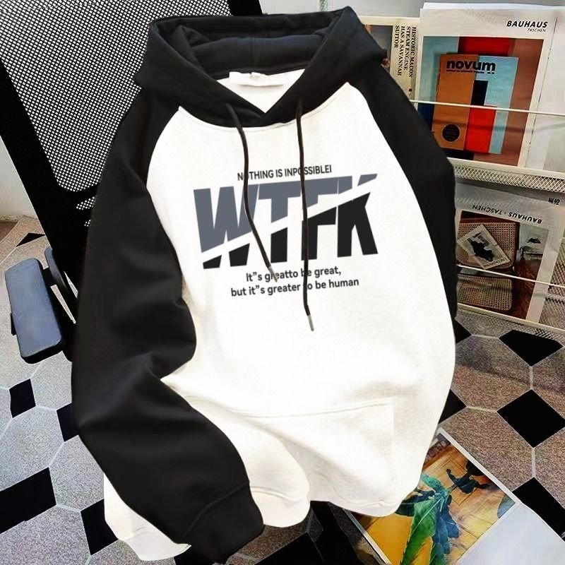 纯棉重磅百搭连帽插肩卫衣男女秋季ins潮男宽松新款休闲百搭外套