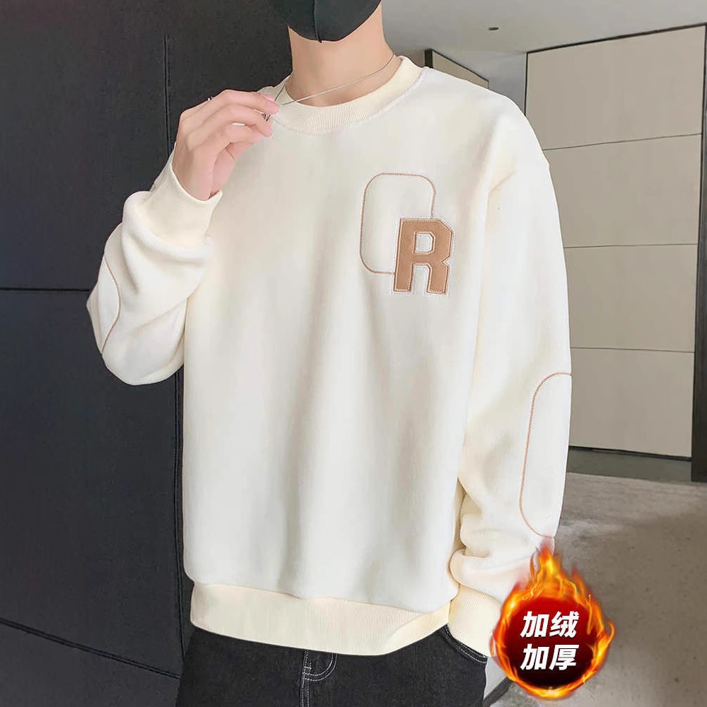 WASSUP奥粒绒卫衣男士秋冬季2024加绒加厚保暖打底衫潮流圆领上衣