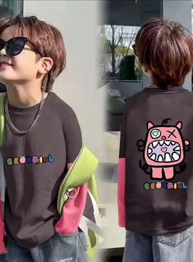 男女童纯棉T春秋新款儿童长袖打底帅气中大童宝宝休闲假两件上衣