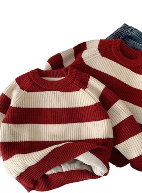 男童新年毛衣2025冬装加厚保暖针织衫儿童加绒打底衫男宝宝上衣潮