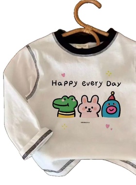 儿童拼接长袖上衣初秋新款宝宝可爱印花洋气百搭薄款打底T恤