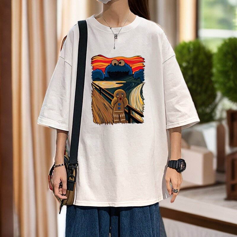 纯棉重磅潮牌蓝色t恤男生短袖男款宽松夏季新款大码男生潮流半袖t