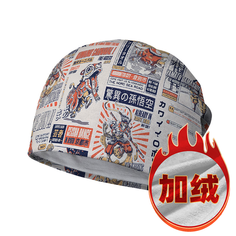 设无界 日系风复古海报狛犬武士拉面怪兽插画堆堆帽男女帽子0017