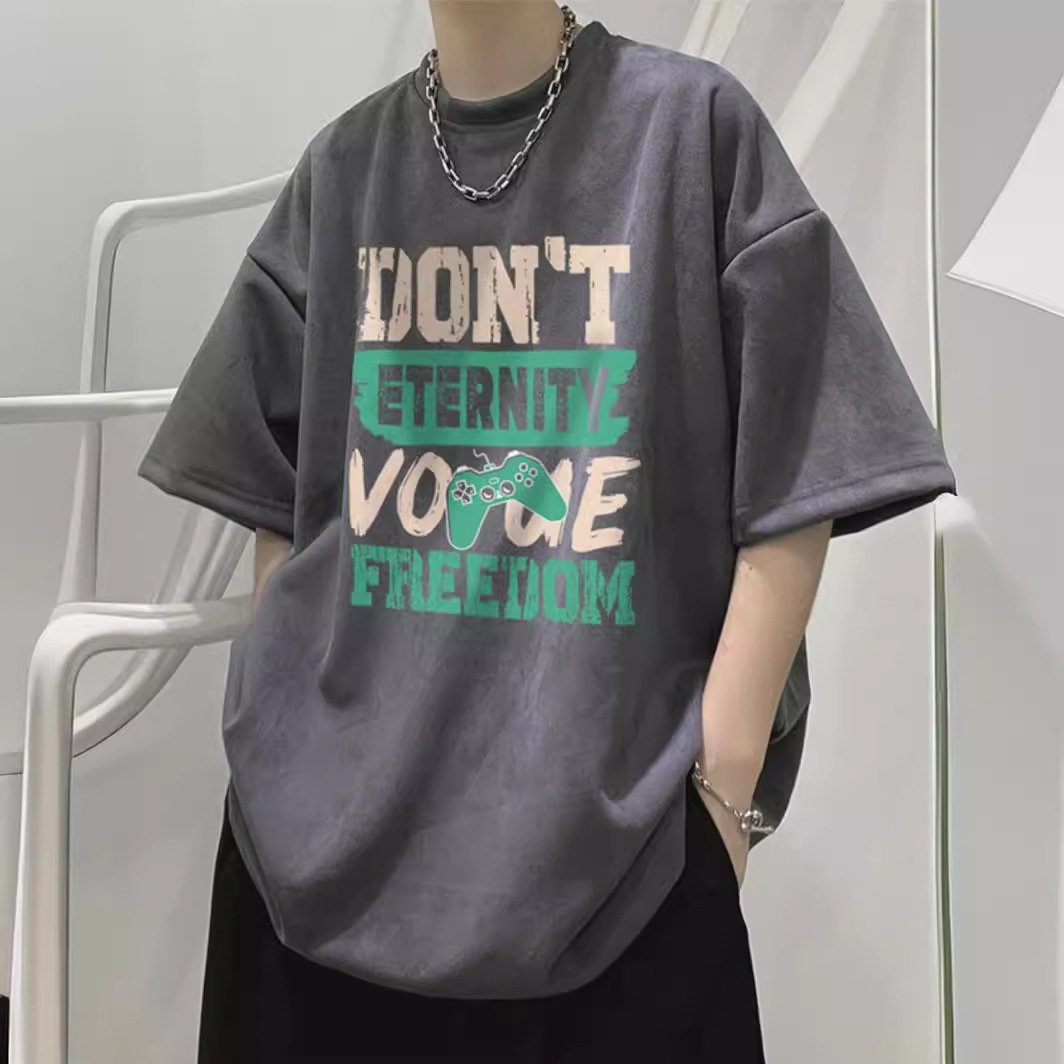 100%纯棉美式复古短袖T恤大码男装夏季新款潮牌上衣半袖宽松衣服