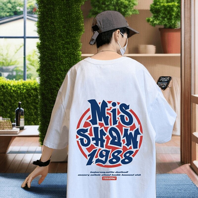 夏季通勤风文艺小众T恤上衣重磅100%纯棉特大码300斤套头衫短袖衫