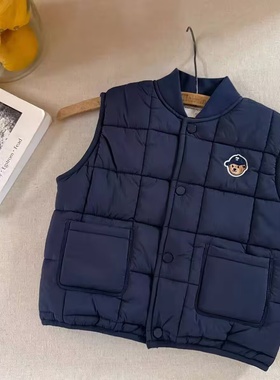 小布熊儿童棉马甲25冬男童潮牌小熊加厚背心宝宝小童保暖坎肩外套