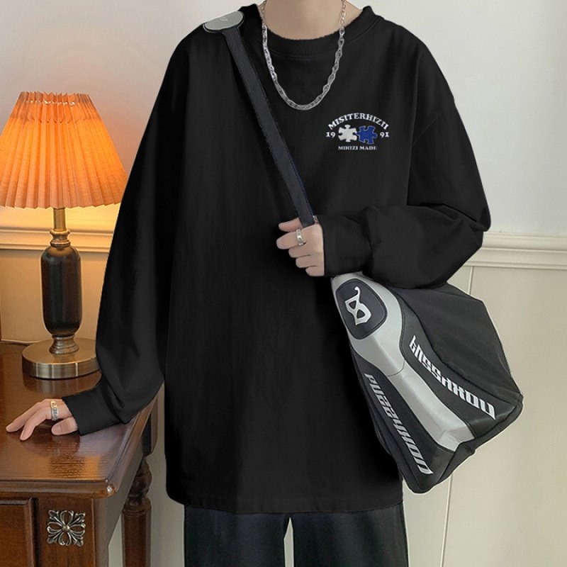 纯棉大码200斤韩版别致创意个性设计感学生党青春活力休闲长袖T恤