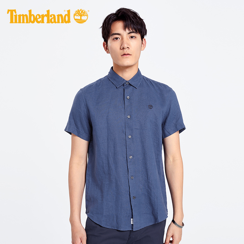Timberland添柏岚男装19夏装新款亚麻修身短袖衬衫|A1WTJ