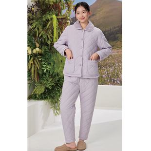FLOSSY弗劳思女士菱格睡衣套装冬季加厚保暖家居服可外穿