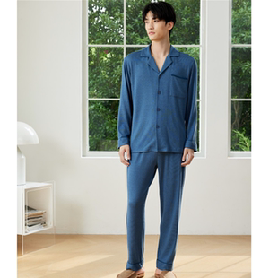 弗劳思秋冬男士色织针织磨毛长袖长裤时尚家居服套装新款