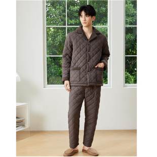 弗劳思男士冬季夹棉家居服套装加厚保暖分体式睡衣休闲加厚