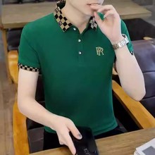 夏季商务高端修身男款外贸半袖t恤翻领刺绣潮流冰感透气t恤衫上衣