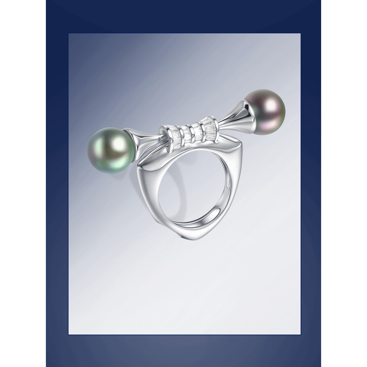 Fountain 福泰珠宝 《mirror》S925银镶嵌天然大溪地黑珍珠戒指