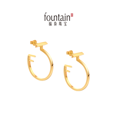 Fountain/福泰《和鸣》连接系列 18k黄金钻石素圈耳饰需定制