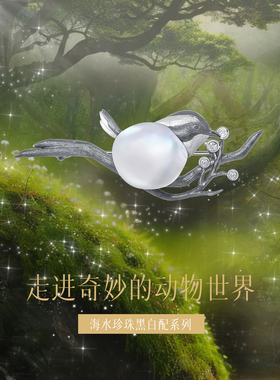 黑白配系列《枝丫小啾》海水巴洛克18k金镶嵌钻石小鸟胸针配饰