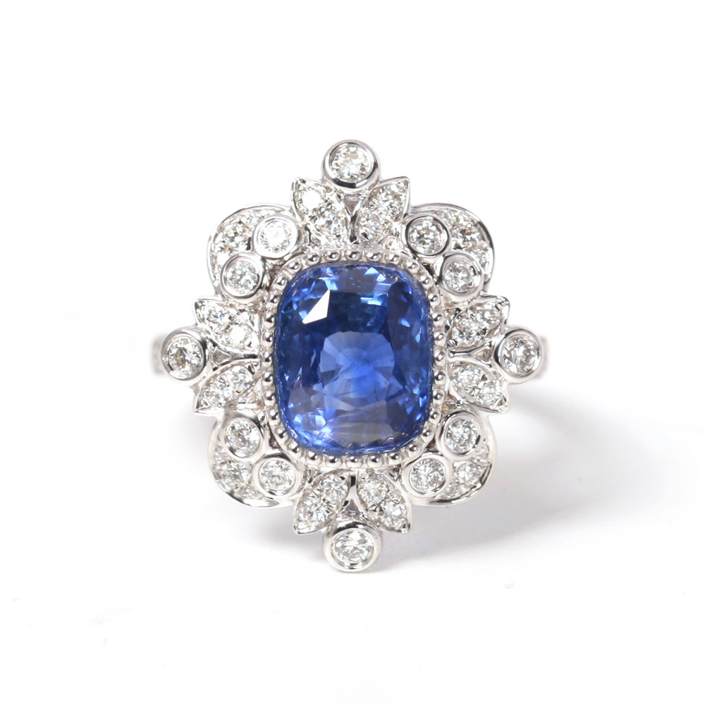 13ct天然无烧皇家蓝蓝宝石18k金镶钻戒指复古女戒指