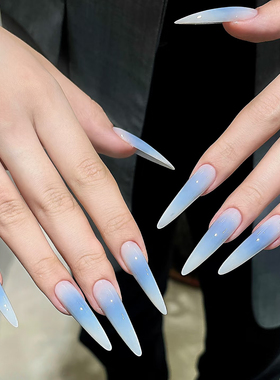 ElsaNail小众水蓝色腮红手工穿戴甲高级感美甲贴片可拆卸假指甲片